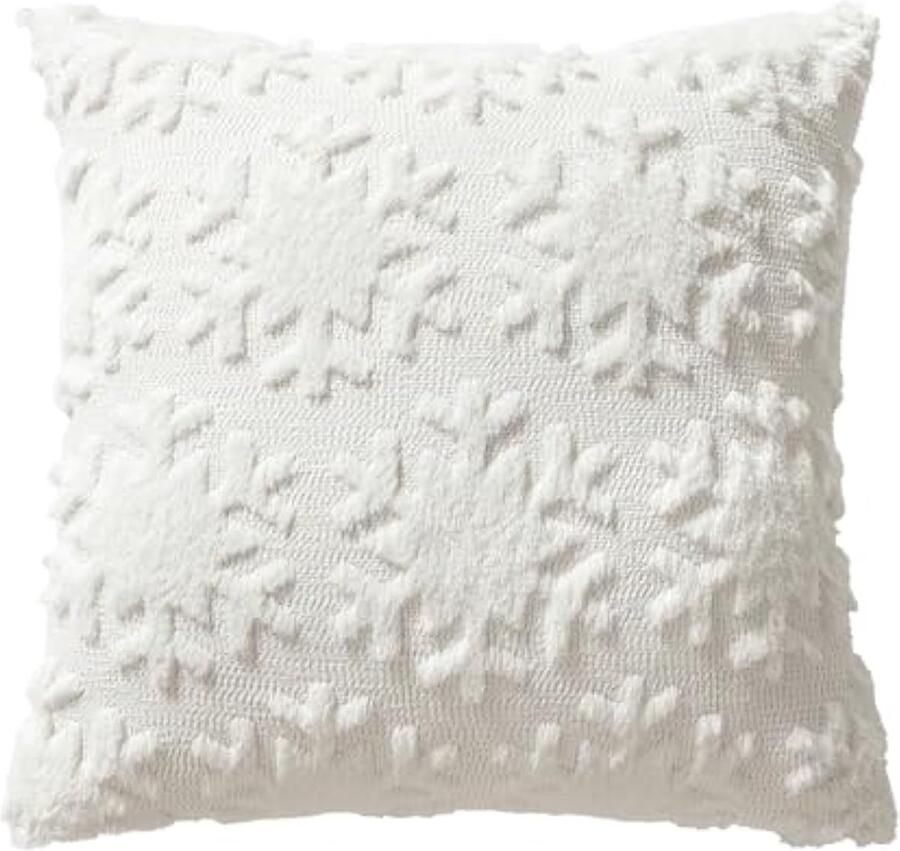 Selbro Kerstkussensloop set van 2 korte wollen en fluweel decoratieve ronde sneeuwvlokken luxe wintersierkussenhoes voor bank slaapkamer woonkamer beige 40 x 40 cm