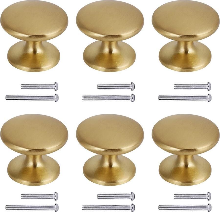 Selbro Klassieke Gouden Ronde Kastknoppen Set van 6 met Messing Afwerking en Schroeven