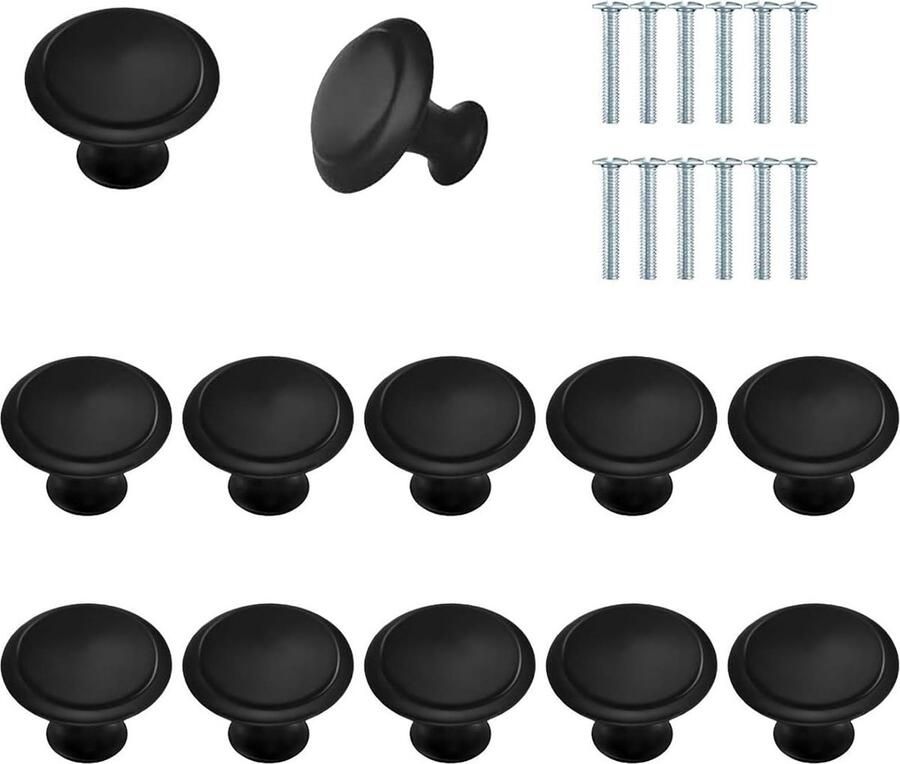 Selbro Klassieke Zwarte Kastknoppen Set van 12 voor Meubeltoepassingen met Schroeven