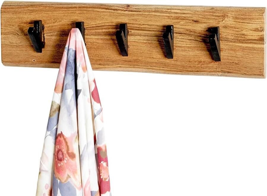 Selbro Kledinghanger van Massief Acaciahout met Metalen Haken Wandmontage Elegant en Functioneel Ontwerp