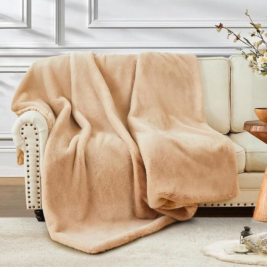 Selbro Knuffeldeken pluizige pluche deken bankdeken fleecedeken flanel bankdeken voor bed bank slaapkamer kantoor dikke en warme woonken super zacht voor bank bankovertrek camel 180