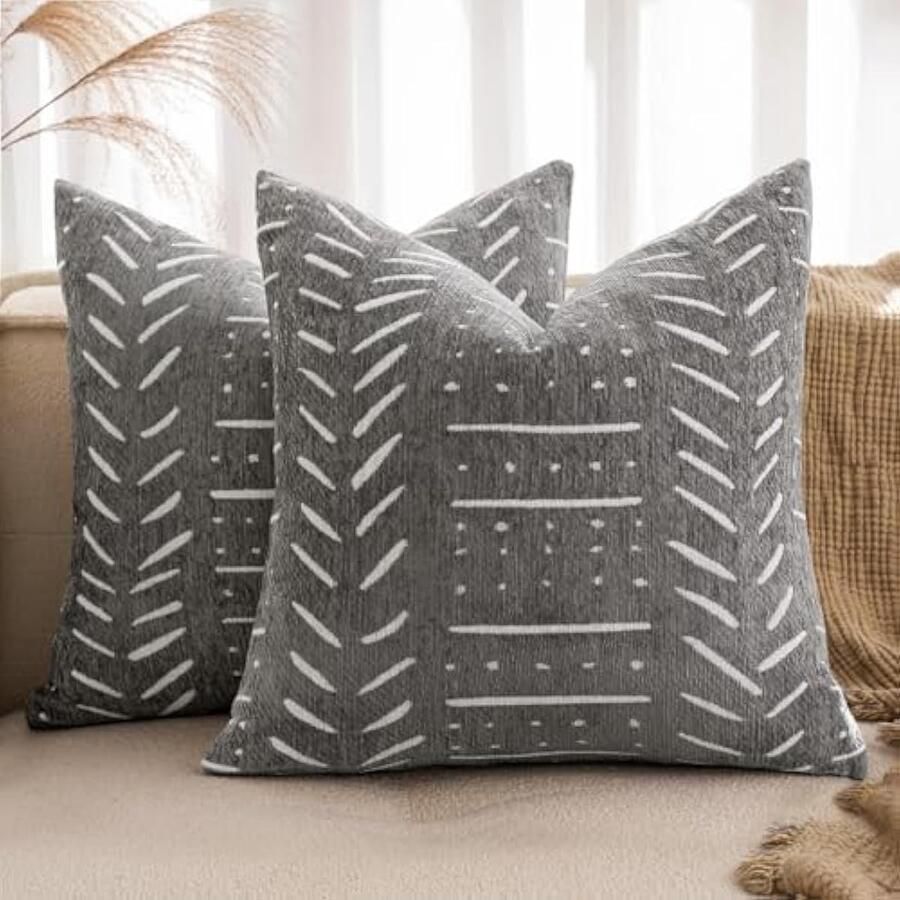 Selbro Kussenhoezen 40 x 40 cm Lichtgrijs Chenille Boho Kussenhoezen Bankkussen Decoratief kussen Elegant design voor bank Woonkamer