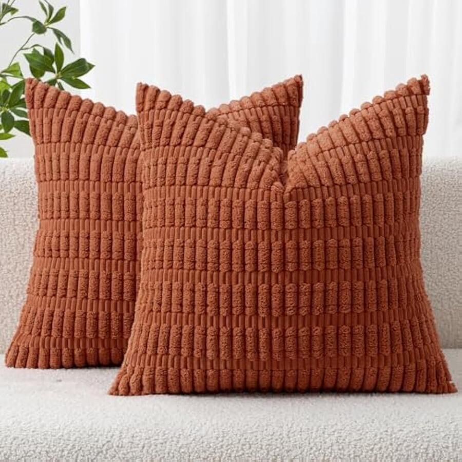 Selbro Kussenhoezen Corduroy Set van 2 Vierkant Karamel 45 x 45 cm Woonkamer Bank Slaapkamer Rustiek Moderne Boerderij Boho Woondecoratie