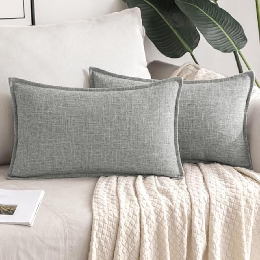 Selbro Kussenhoezen voor de Bank Slaapkamer Decoratief Modern Zacht Duurzaam Linnen Randen Verborgen Rits Kussenhoezen Set van 2 30 x 50 cm Lichtgrijs