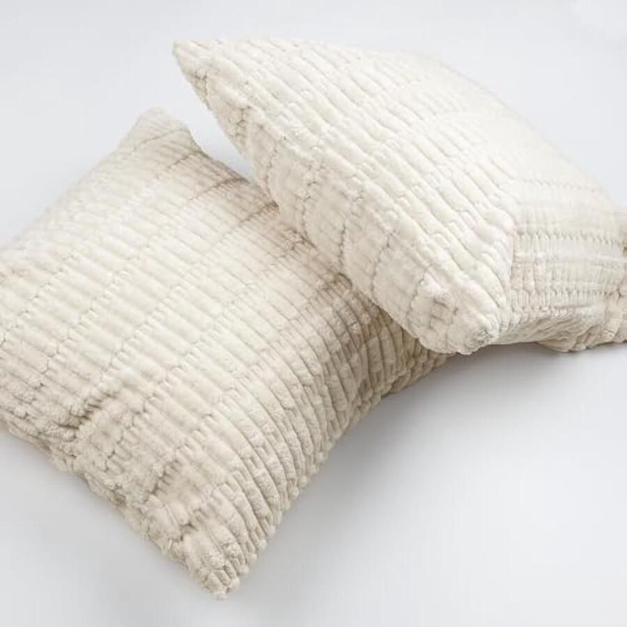 Selbro Kussensloop crèmewit 45 x 45 cm gestreept corduroy zacht decoratief voor bank slaapkamer stoel tuin terras huis decoratie 2-delig