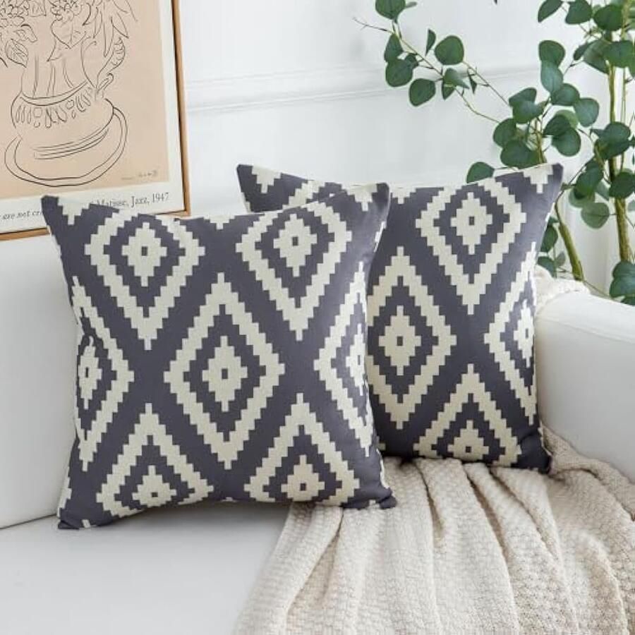 Selbro Kussensloop grijs linnen 45 x 45 cm bankkussen geometrisch patroon abstract decoratief kussen bankkussen voor bank auto slaapkamer thuis sierkussenhoezen set van 2