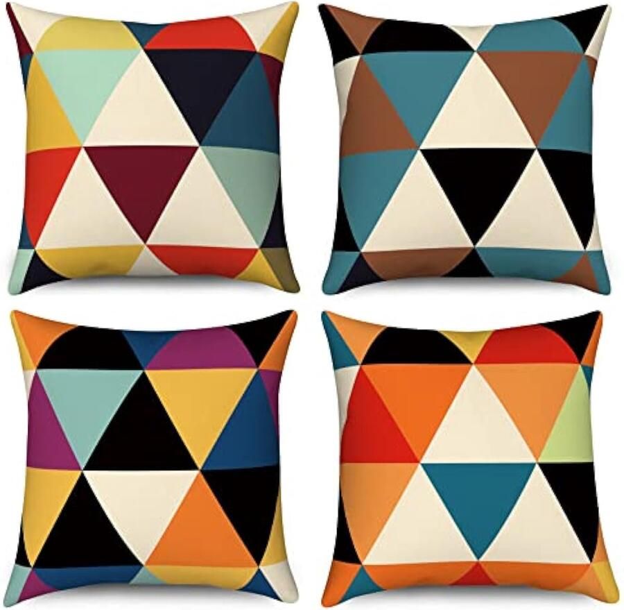 Selbro Kussenslopen 40 x 40 cm set van 4 kleurrijke leuke mid-century moderne decoratieve Kussenhoezen linnen Kussenslopen voor bank tuin buiten woondecoratie