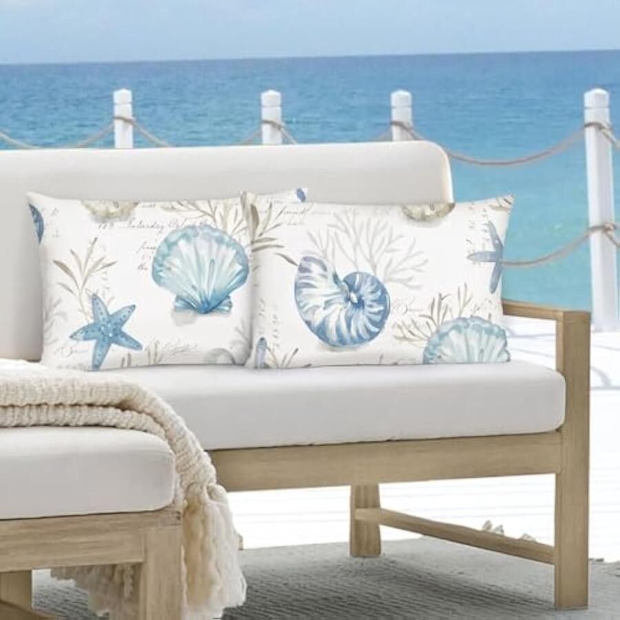Selbro Kussenslopen nautisch aan de kust 30 x 50 cm kussensloop koraal zeester oceaan thema decoratieve kussens voor bank bed thuis 2 stuks