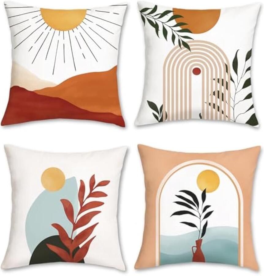 Selbro Leaf Kussenhoezen 45 x 45 cm zonneboog abstract decoratief sierKussenhoezen moderne minimalistische Kussenslopen voor bank patio tuin decor set van 4