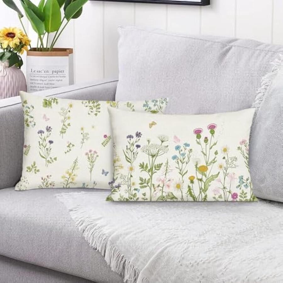Selbro Lente bloemen Kussenslopen 30 x 50 cm tuin bloemen bladeren decoratief sierKussenslopen voor bank bed huis tuin outdoor decor set van 2