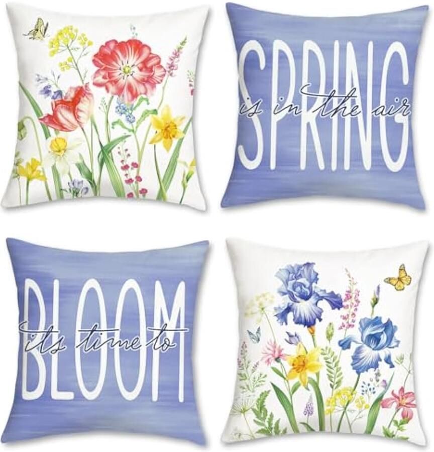 Selbro Lente bloemen Kussenslopen 45 x 45 cm bloemen vlinders paars zacht fluweel decoratieve Kussenhoezen voor slaapbank thuis tuin buitendecoratie set van 4