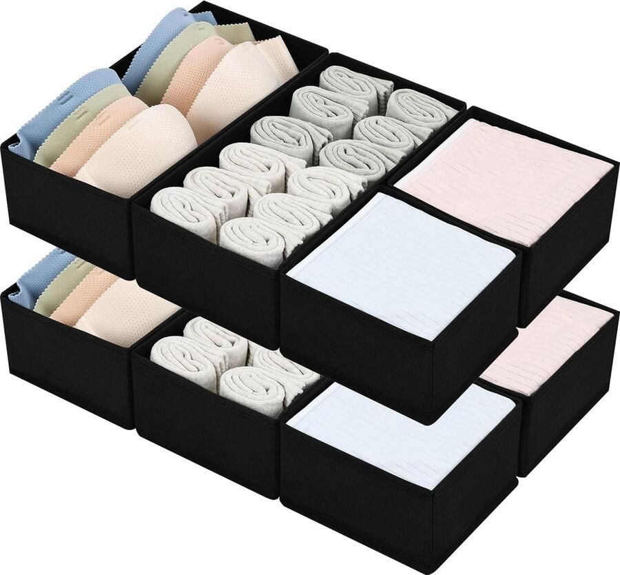 Selbro Luxe 8-delige Lade Organizer Set voor Kleding en Accessoires in Stijlvol Zwart