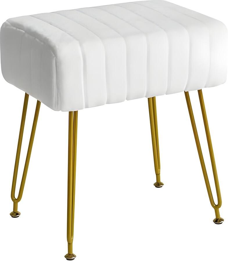 Selbro Luxe fluwelen rechthoekige voetensteun ottomaanse kruk make-up dressoir-kruk of bijzettafel poef bankkruk met goudkleurige stalen poten Wit