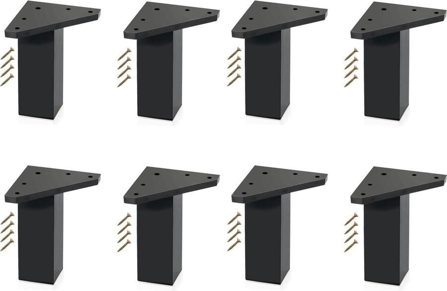 Selbro Möbelverhogers Set van 4 Stevige Meubelpoten in Zwart met Vierkant Profiel