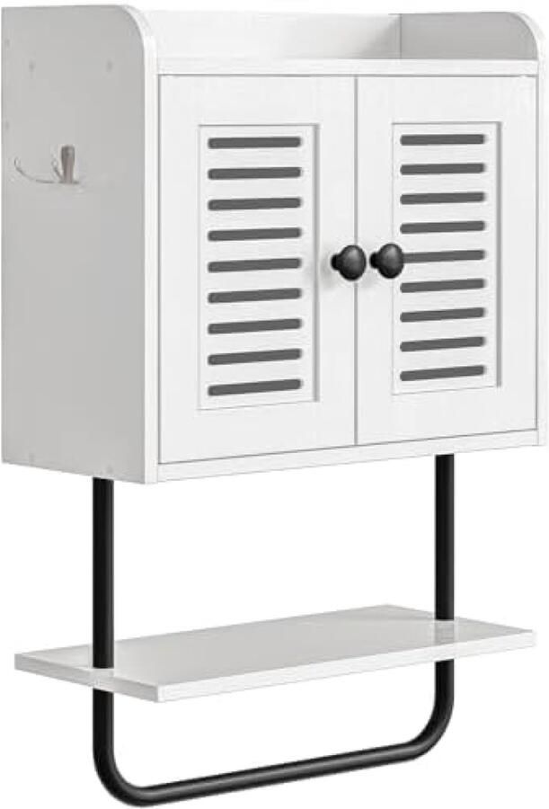 Selbro Moderne badkamer wandkast met dubbele deuren verstelbare plank en handdoekstang Wit