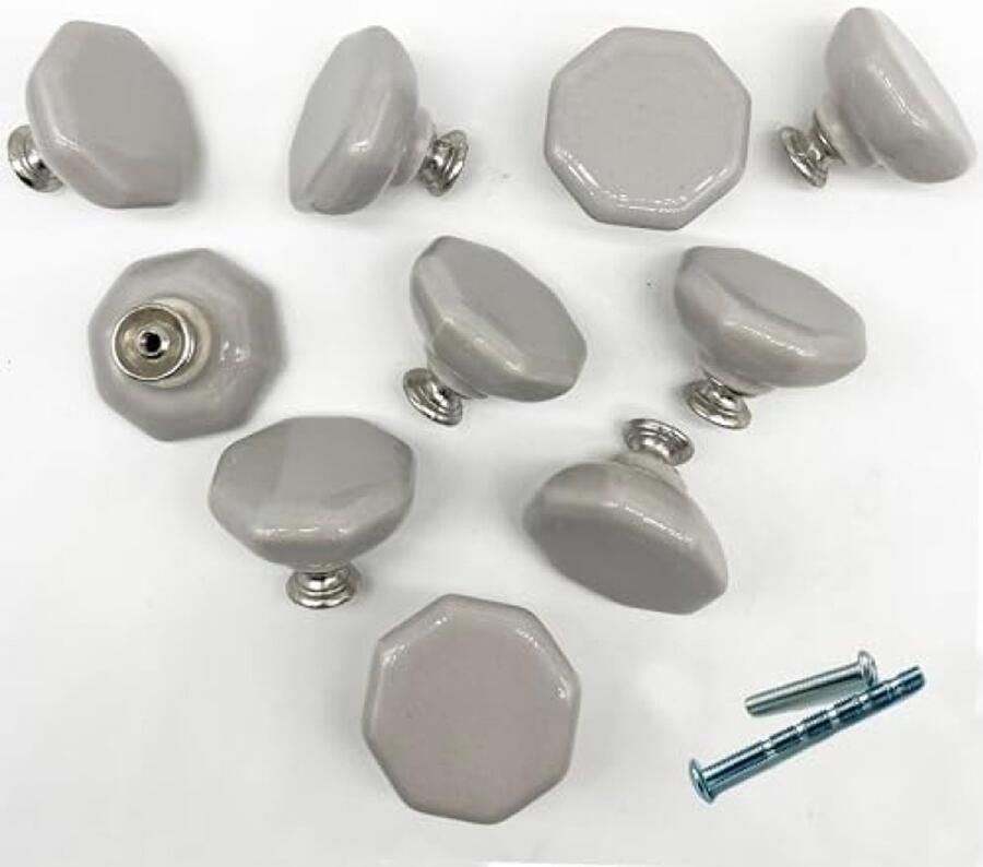 Selbro Moderne keramische kastknoppen 10 stuks lichtgrijze porseleinen handgrepen achthoekige kastknoppen keramische ladeknoppen