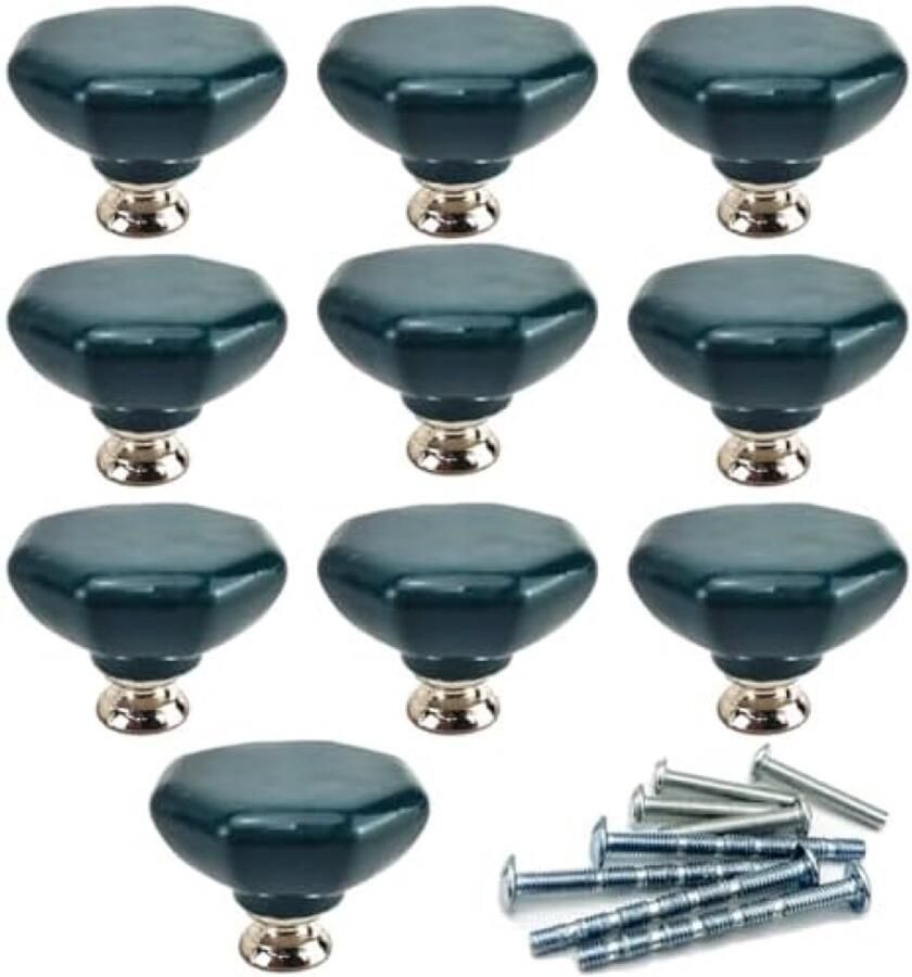 Selbro Moderne keramische knoppen 10 stuks marine porseleinen handgrepen achthoekige kastknoppen keramische ladeknoppen moderne stijl keramische handgrepen