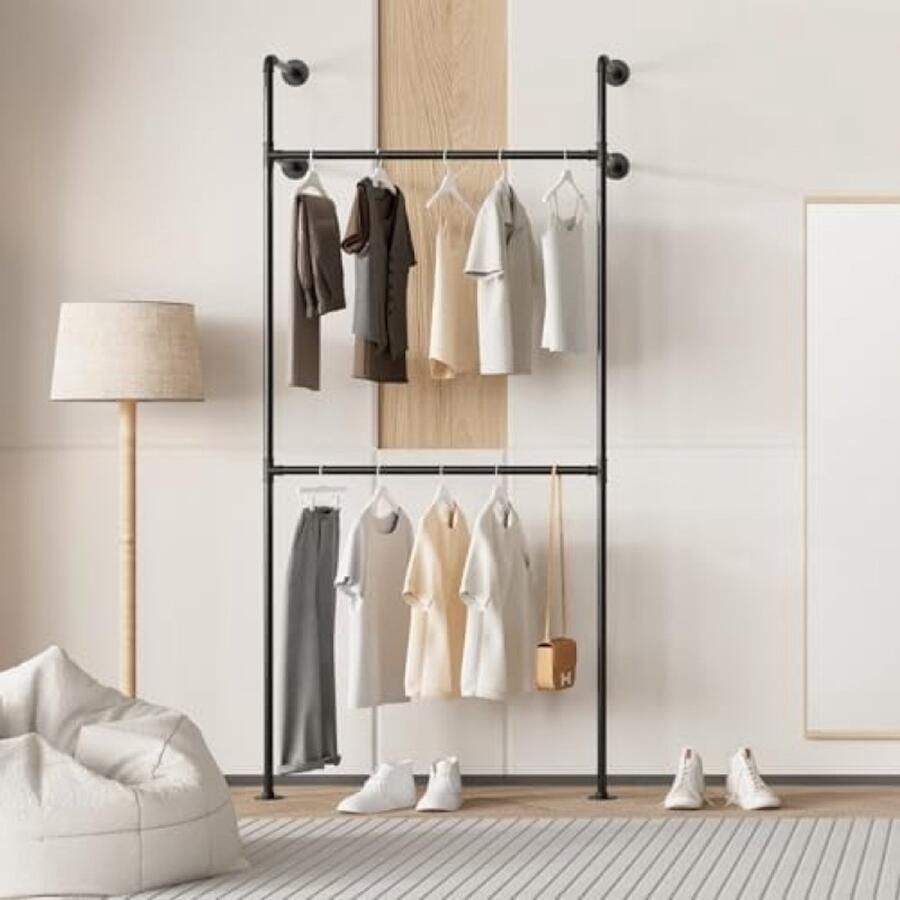 Selbro Moderne Wandgarderobe met Industriële Stijl Zwarte Metalen Buis 105 x 220 cm