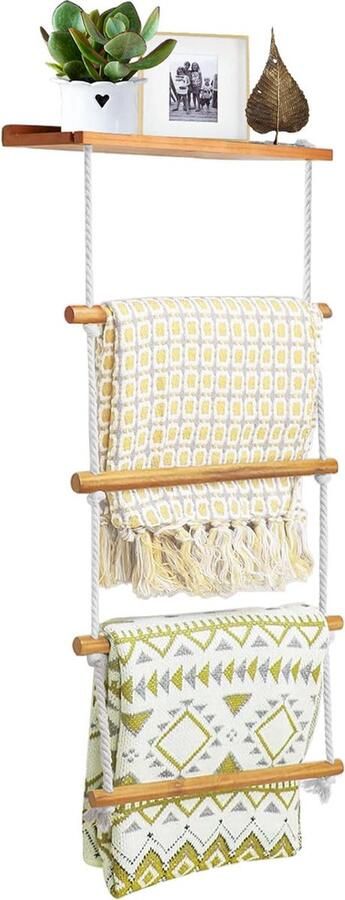 Selbro Multifunctionele Houten Handdoekhouder met Retro Stijl voor Ruimtes in Huis