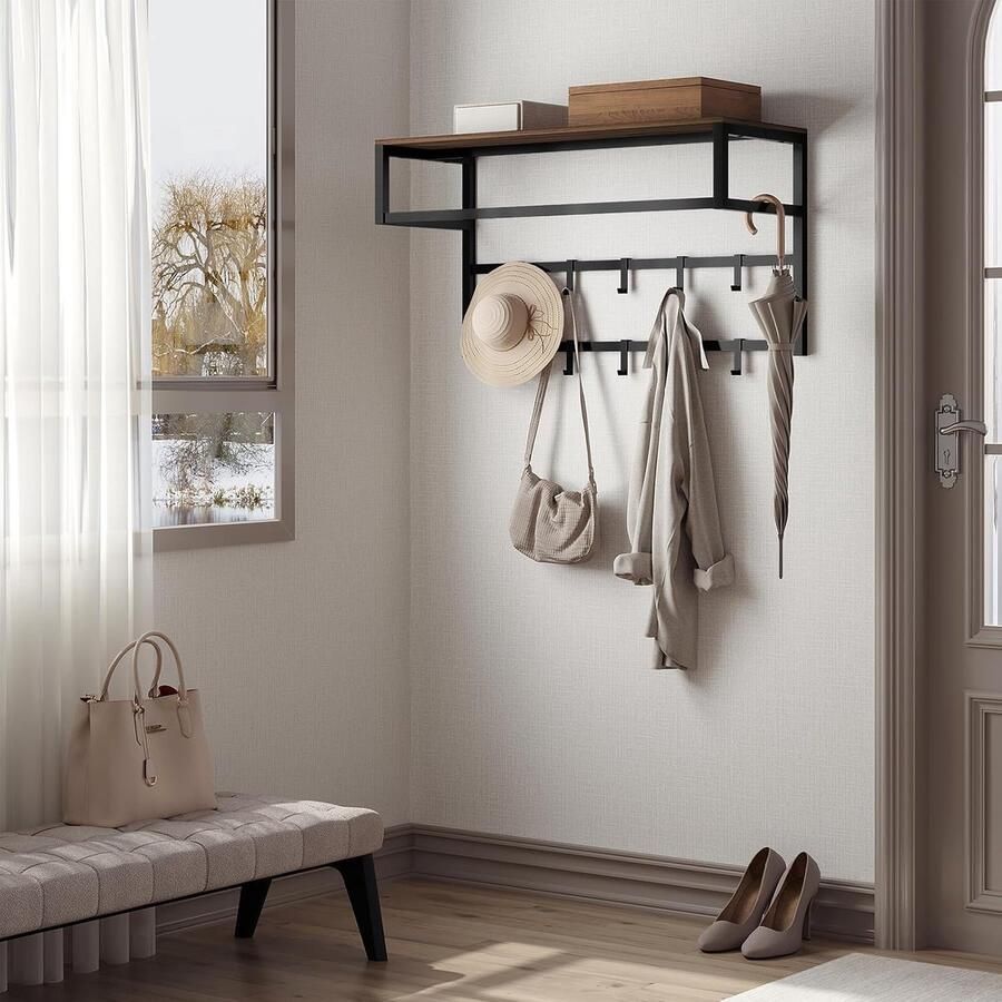 Selbro Multifunctionele Wandkapstok met Plank 10 Haken en Kledingstang voor Elke Ruimte - Foto 2