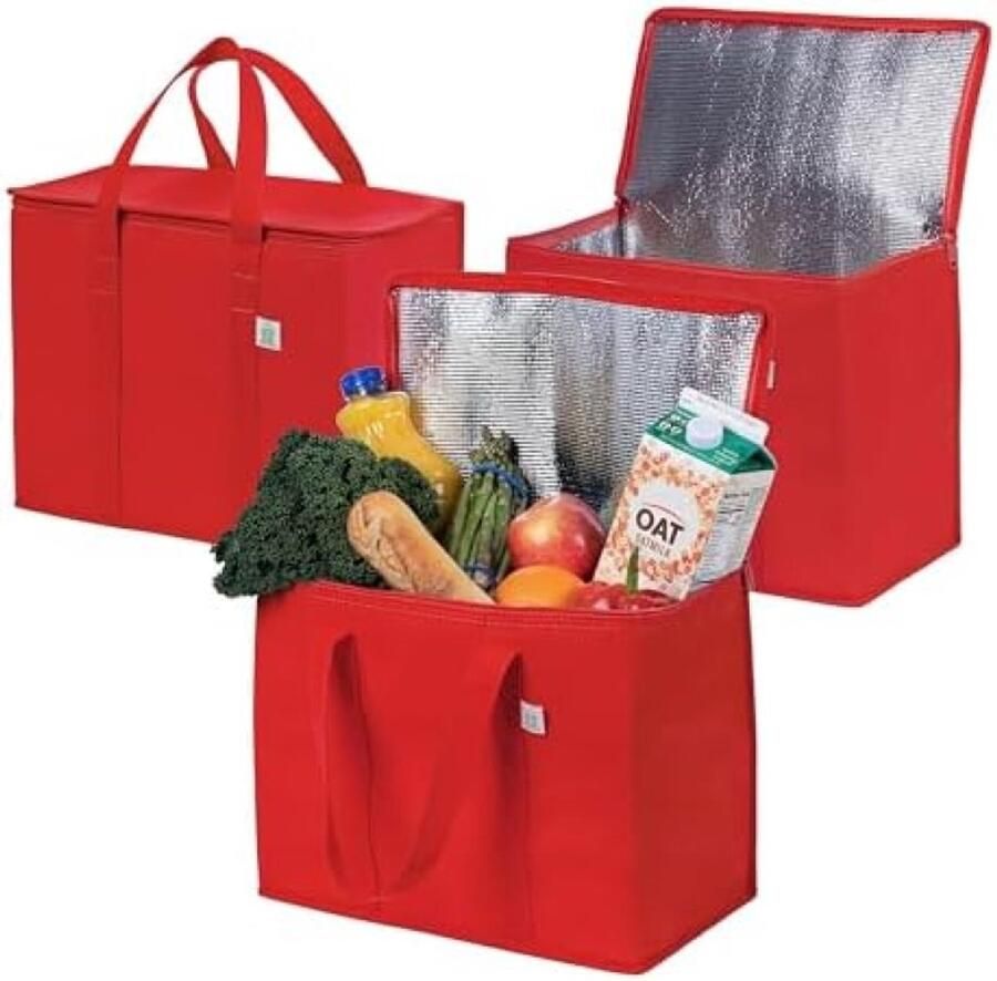 Selbro Opvouwbare Koeltas voor Levensmiddelen Robuust en Duurzaam met Dubbele Ritssluiting en Deken (Rood 3 stuks)
