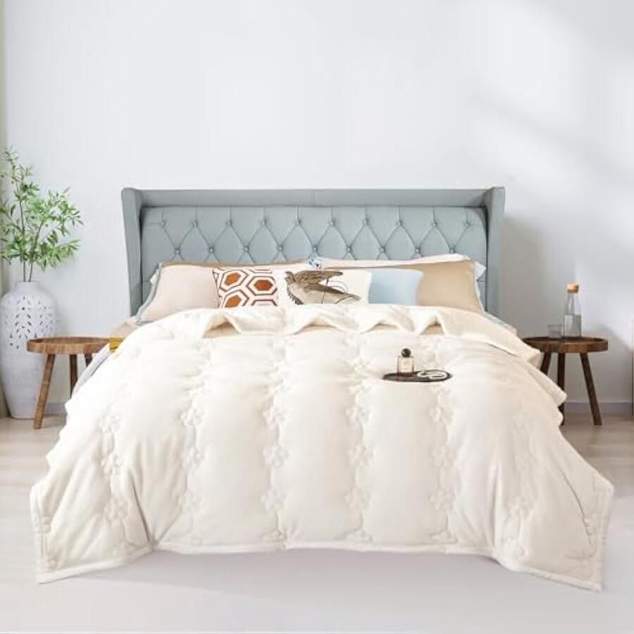 Selbro Pluizige fleece deken voor slaapbank plaid flanel 810 g m² dikke deken voor bank of fauteuil 3-laags katoenen pluche zachte geweven wasbare deken voor winter herfst (beige 180 x 200 cm)