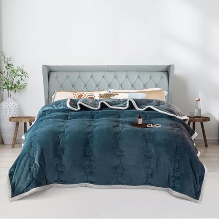 Selbro Pluizige fleece deken voor slaapbank plaid flanel 810 g m² dikke deken voor bank of fauteuil 3-laags katoenen pluche zachte geweven wasbare deken voor winter herfst (blauw 200 x 230 cm)