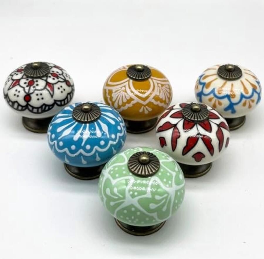 Selbro Prachtige keramische ronde knoppen 6 stuks kleurrijke porseleinen handgrepen voor meubels