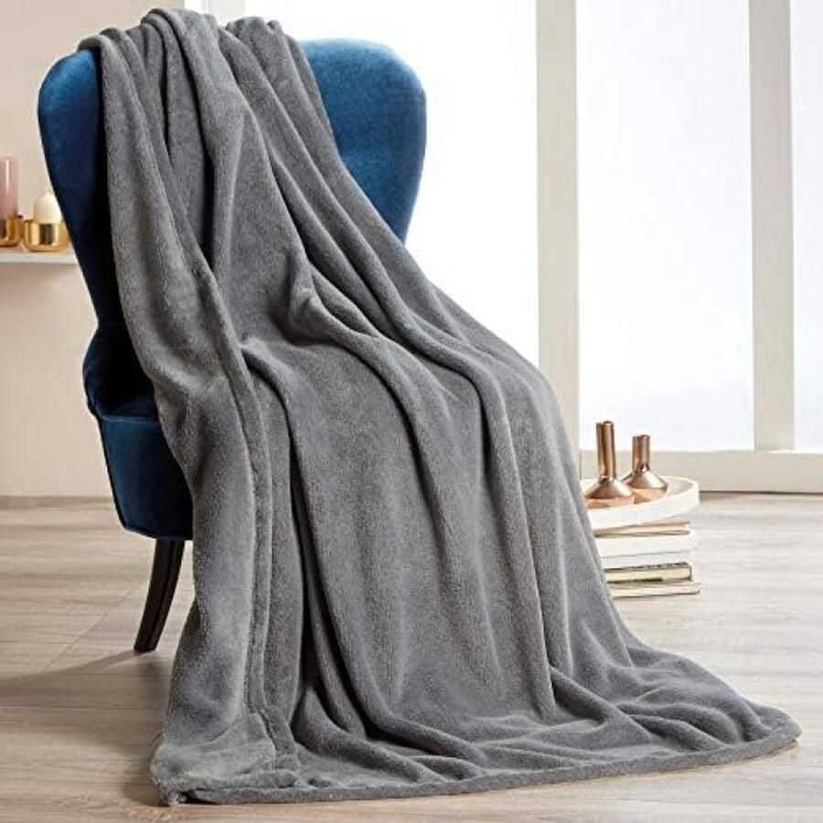 Selbro Quebec Knuffeldeken XXL 200 x 220 cm grijs deken bank warme woondeken zacht microvezel fleece Oeko-Tex