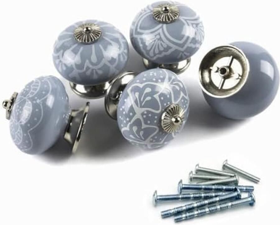 Selbro Ronde keramische kastknoppen Set van 5 prachtige blauwe porseleinen balgrepen Geschikt voor laden kasten en dressoirs
