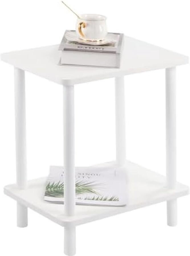 Selbro Salontafel van hout 2 niveaus telefoontafel met planken nachtkastje voor hal bank slaapkamer woonkamer wit 40 x 30 x 52 cm