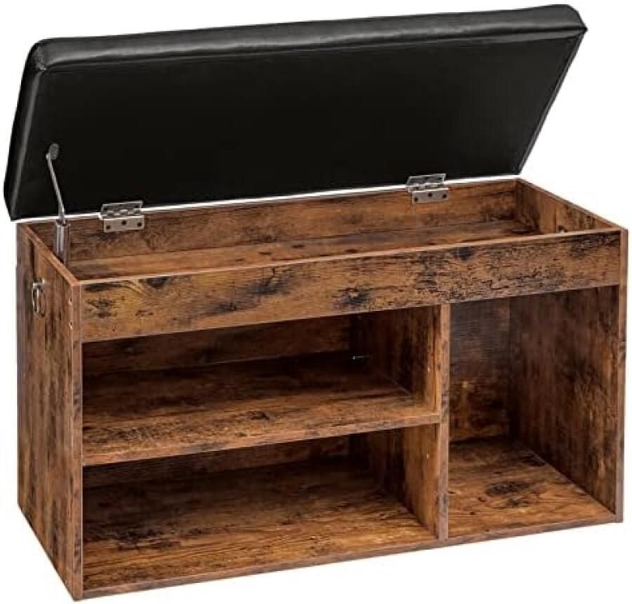 Selbro Schoenenkast met scharnierend deksel en verstelbare planken stevige schoenenkruk met comfortabel kussen ruimtebesparend in de hal gang woonkamer