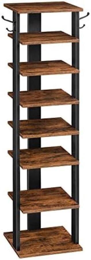 Selbro Schoenenrek met 8 niveaus smal ontwerp 2 haken ruimtebesparend voor entree hal of slaapkamer Vintage Bruin-Zwart