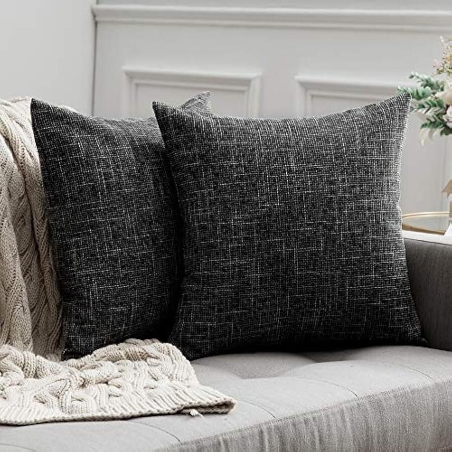 Selbro Set van 2 kussenhoezen decoratief kussen linnenlook decoratief kussenhoes bankkussen decoratief kruis met verborgen rits voor bank slaapkamer 50 x 50 cm donkergrijs