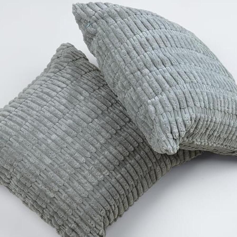 Selbro Set van 2 Kussenslopen 45 x 45 cm grijs zacht corduroy decoratieve Kussenslopen voor bank bed thuis tuin terras decoratie set van 2