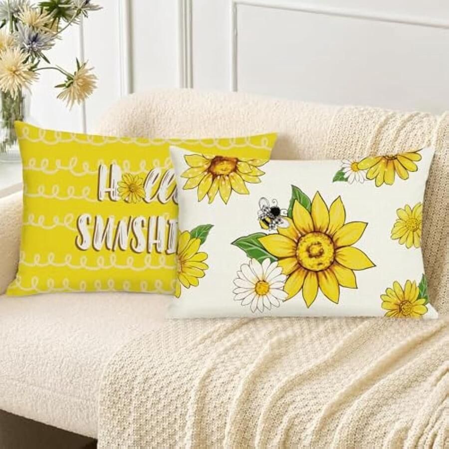 Selbro Set van 2 Kussenslopen bloemen zomer 30 x 50 cm zonnebloem bij geel decoratieve Kussenhoezen sierkussenovertrekken voor bank slaapkamer thuis tuin outdoor decoratie
