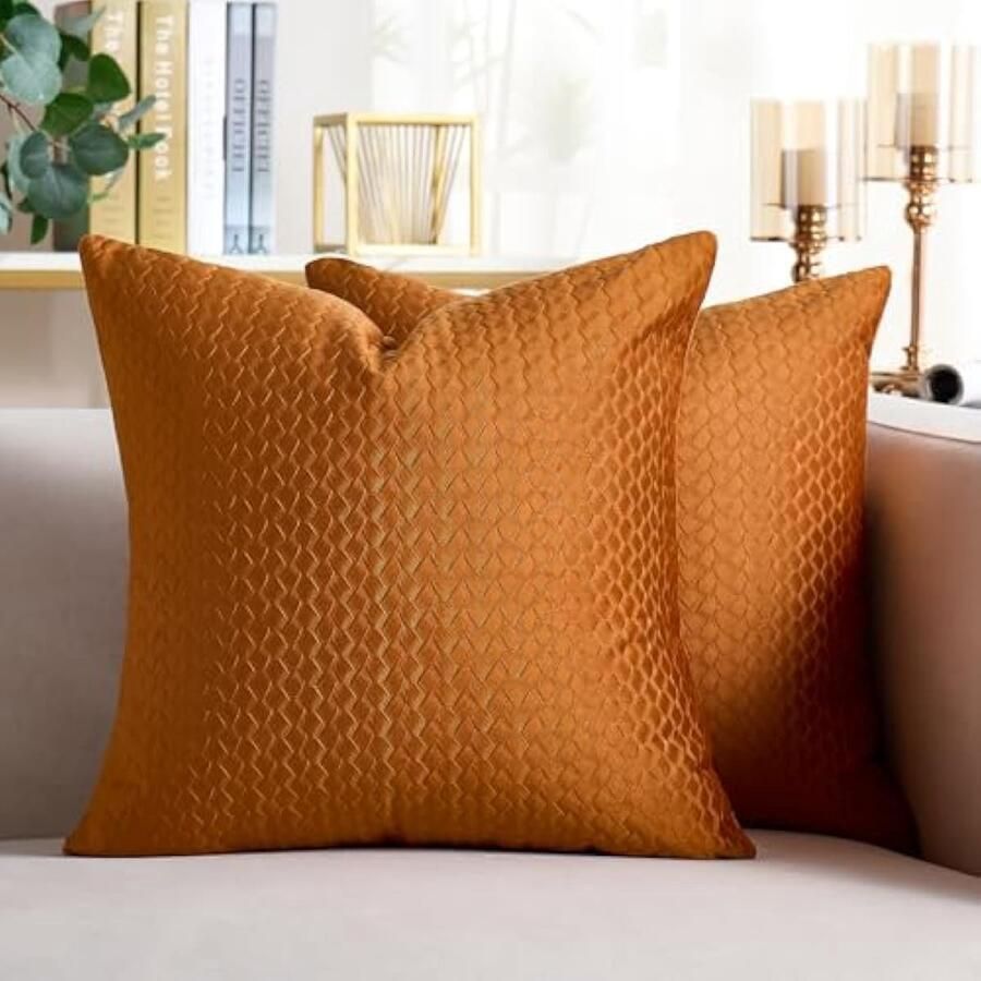 Selbro Set van 2 kussenslopen geel decoratief kussen bankkussen fluweel met tarweaartextuur kussenovertrek bankkussen lente zomer decoratief voor bedden banken fauteuils bedden kantoren