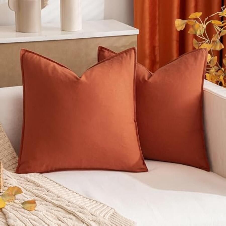 Selbro Set van 2 kussenslopen van katoen en linnen vierkante kussenslopen voor de bank slaapkamer 40 x 40 cm karamel