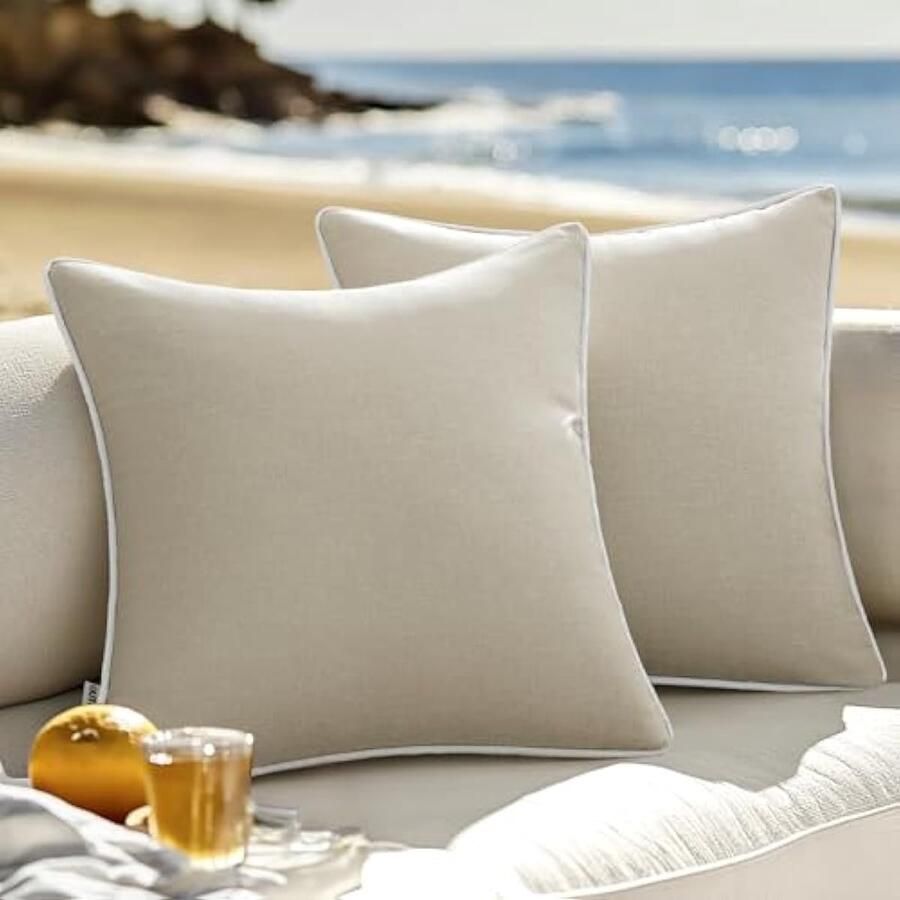 Selbro Set van 2 weerbestendige kussenhoezen voor buiten decoratieve moderne kussenhoezen decoratieve polyester linnenlook kussenhoezen voor tuinbank woonkamer bed kussenhoes 40 x 40 cm