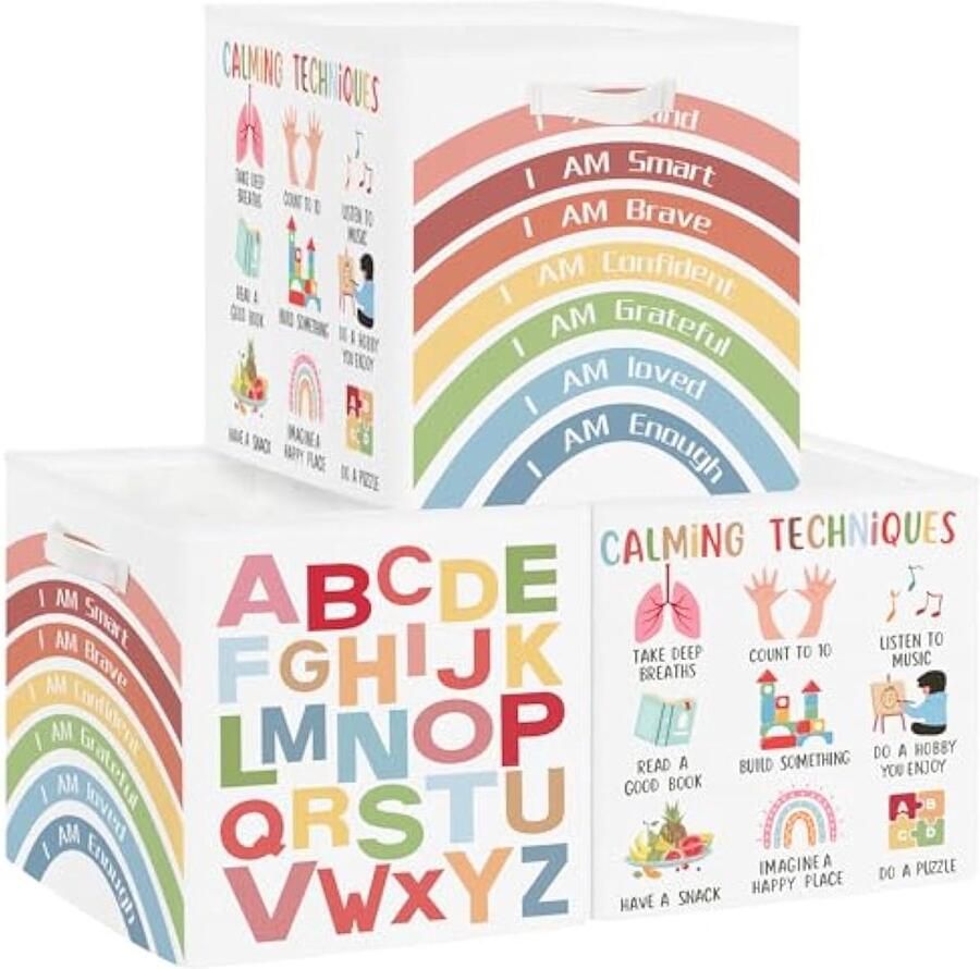 Selbro Set van 3 opbergdozen leerkubussen opbergkubussen voor kast kleding mand kinderplanken speelgoedkist en boeken voor de kleuterschool wit 30 x 30 x 30 cm