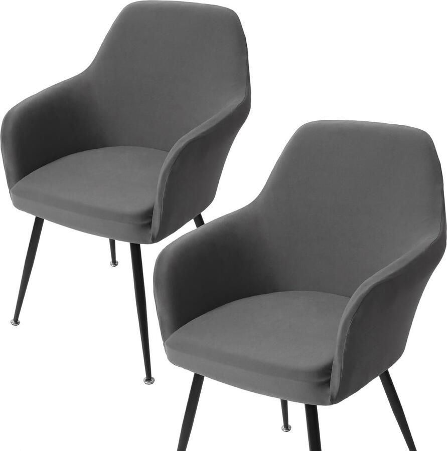 Selbro Set van 4 Elastische Grijze Stoelhoezen voor Eetkamer- en Bureaustoelen met Armleuning