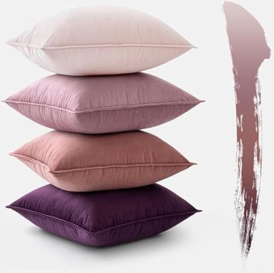 Selbro Set van 4 fluwelen kussenhoezen voor bank 45 x 45 cm Decoratieve sierkussenhoezen voor bank Woonkamer Slaapkamer met verborgen rits Paarse serie