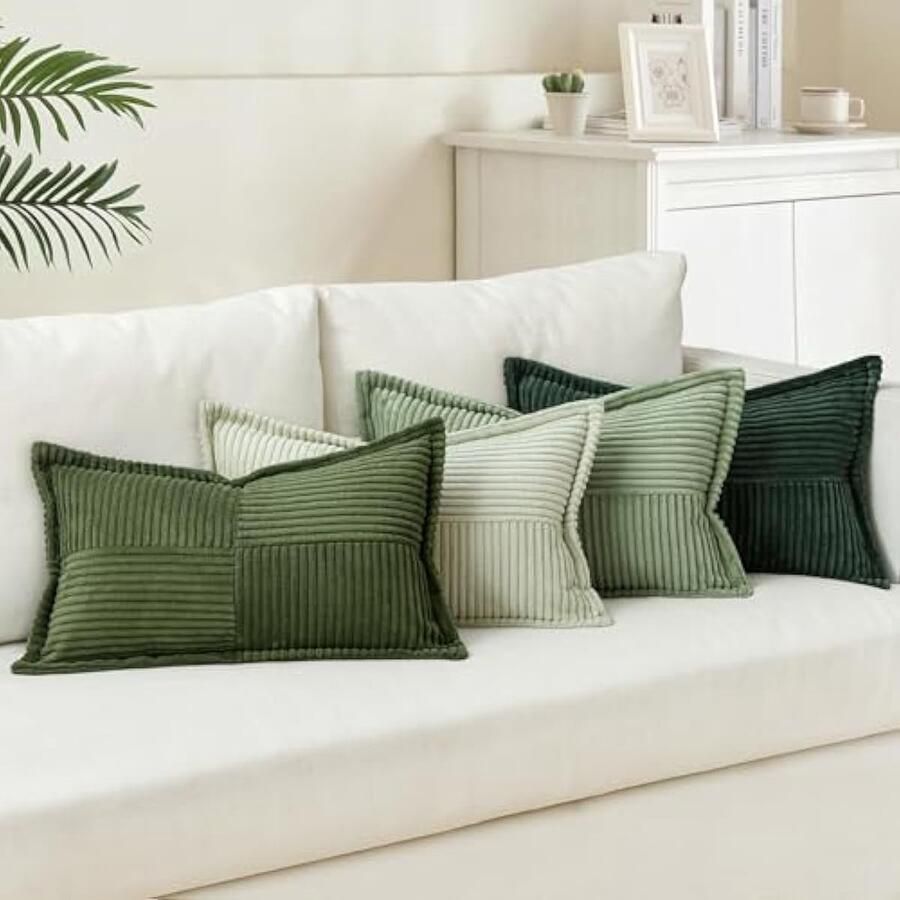Selbro Set van 4 Korrels Kussenhoezen Vierkante Decoratieve Kussenhoes voor Slaapbank Polyester Mix 40 x 60 cm Groen