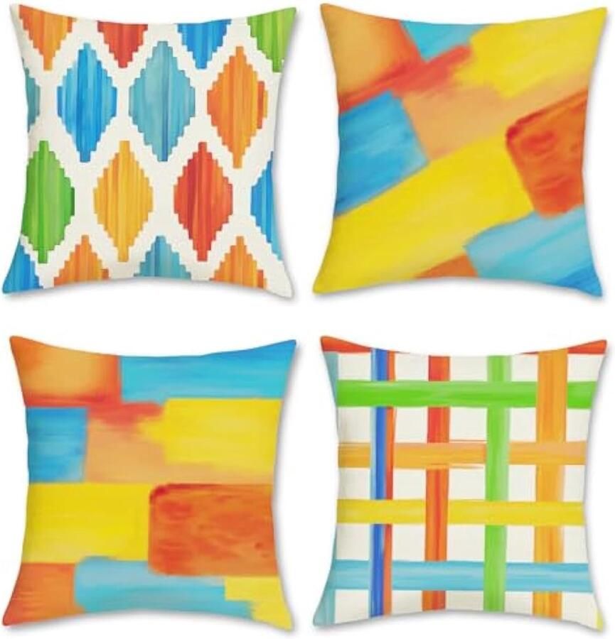 Selbro Set van 4 Kussenslopen boho abstract 45 x 45 cm campagne modern polyester linnen decoratieve Kussenhoezen sierKussenhoezen voor bank woonkamer woondecoratie