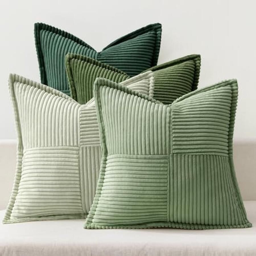Selbro Set van 4 kussenslopen vierkant decoratief zacht voor bank en bed polyester mix 40 x 40 cm groen