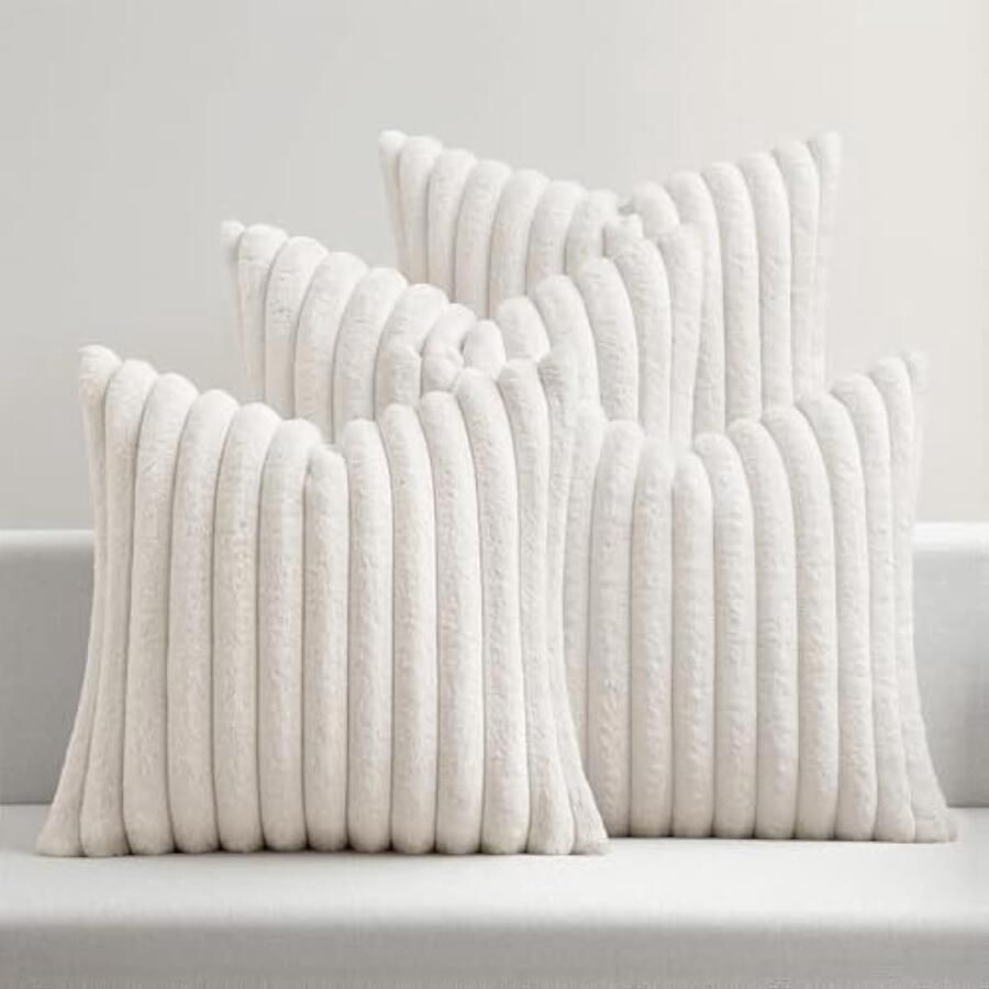 Selbro Set van 4 pluche kussenslopen 40 x 40 cm wollig kunstbont zacht modern bankkussen sierkussen kussenovertrek blij wasbaar decoratie voor bank serie Blu Scuro