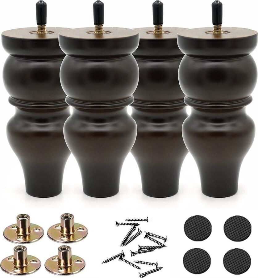 Selbro Set van Vier Conische Massief Houten Meubelpoten voor Toepassingen