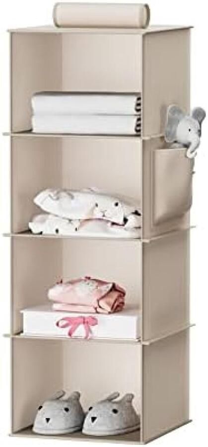 Selbro Stabiele hangorganizer kledingkast Hangrek hangende opslag kastorganizer met bamboestokken en MDF-platen versterkt beige