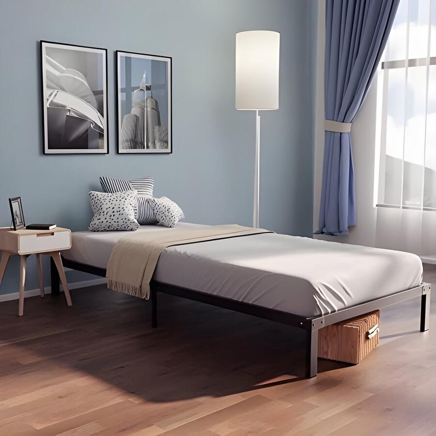 Selbro Stijlvol Metal Bedframe 90x200 cm met Lattenbodem Hoogte 35 cm Stevige Constructie Eenvoudige Montage en Opbergruimte Zwart