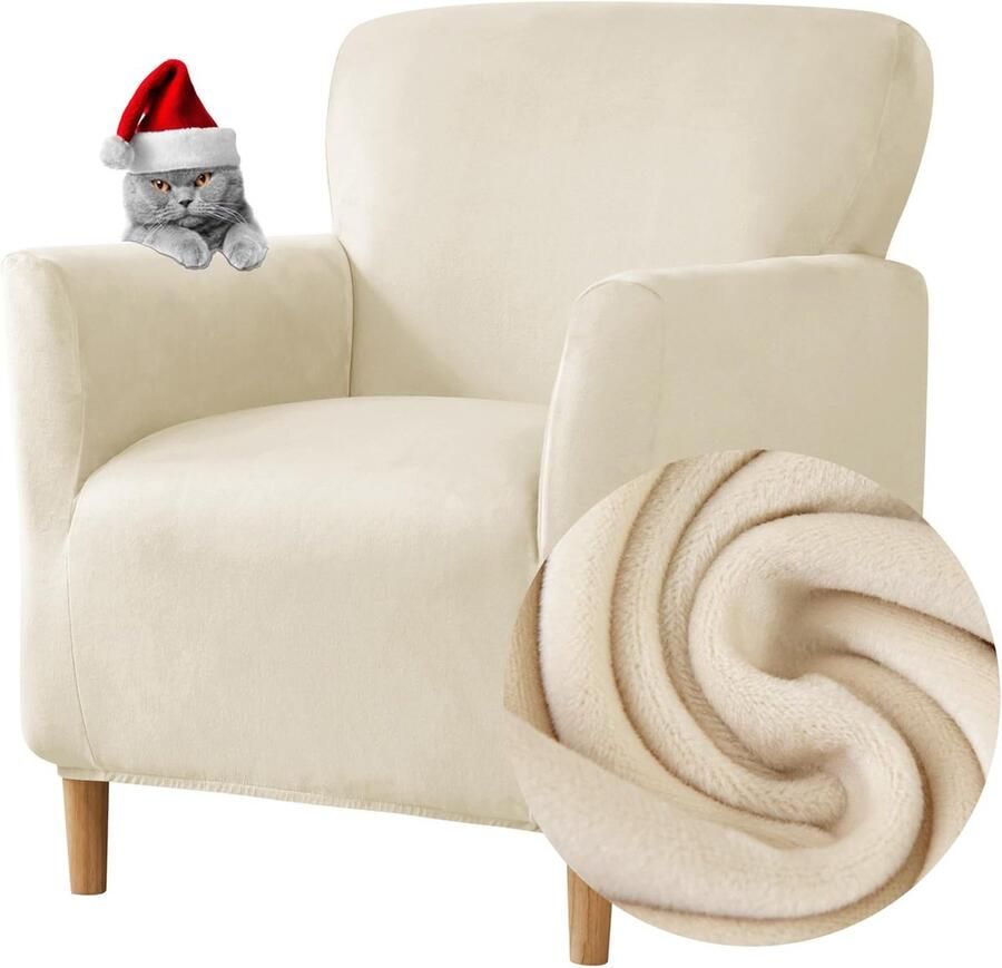 Selbro Stijlvolle en Elastische Fauteuilhoes voor Clubfauteuils met Armleuningen in Zachte Beige Stof